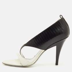 مملوكة مسبقًا Givenchy Open Toe Size 39 Black/White Lizard Embossed Leather D'orsay Sandals