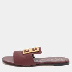 Pre Owned Givenchy 4G Size 39 Burgundy Leather Slide Sandals