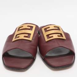 Pre Owned Givenchy 4G Size 39 Burgundy Leather Slide Sandals