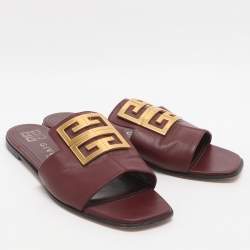 Pre Owned Givenchy 4G Size 39 Burgundy Leather Slide Sandals