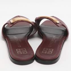 Pre Owned Givenchy 4G Size 39 Burgundy Leather Slide Sandals