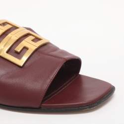 Pre Owned Givenchy 4G Size 39 Burgundy Leather Slide Sandals