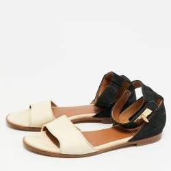 مملوكة مسبقًا Givenchy Size 38 Black/Cream Leather and Suede Shark Luck Flat Sandals