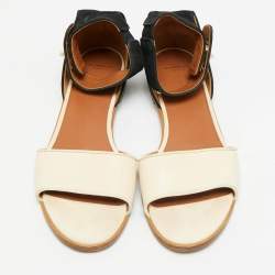 مملوكة مسبقًا Givenchy Size 38 Black/Cream Leather and Suede Shark Luck Flat Sandals
