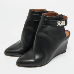 Pre Owned بوت جيفنشي جلد أسود شارك لوك كعب روكي مقاس 37