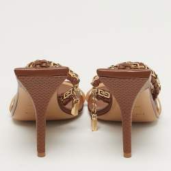 مملوكة مسبقًا صندل جلد محبوكة ومطاط مع حزام للكاحل جيفنشي 4G بني مقاس 39