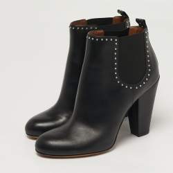 Pre Owned Givenchy Size 40 Black Studded Leather Round Toe Ankle Boots 