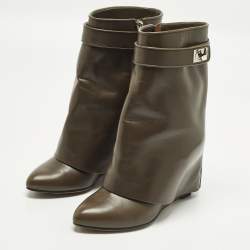 مملوكة مسبقًا بوت بطول الكاحل جيفنشي جلد أخضر ق فل قرش مقاس 37.5