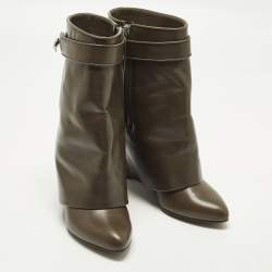 مملوكة مسبقًا بوت بطول الكاحل جيفنشي جلد أخضر قفل قرش مقاس 37.5