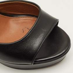 Pre Owned صندل جيفنشي مقدمة مفتوحة نعل سميك سيور كاحل أسنان قرش جلد أسود مقاس 38