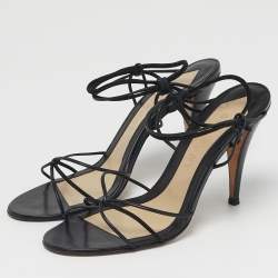 Pre Owned Givenchy Size 38.5 Black Leather and Suede Strappy Sandals