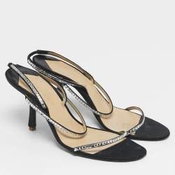 Pre Owned صندل جلد محبوكة ومطاط مع حزام للكاحل جيفنشي 4G بني مقاس 39