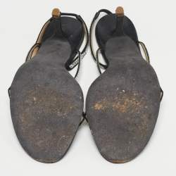 Pre Owned صندل جلد محبوكة ومطاط مع حزام للكاحل جيفنشي 4G بني مقاس 39