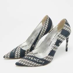 Pre Owned Givenchy G-Chain Size 39 Navy Blue/White Canvas Givenchy Chain Pumps
