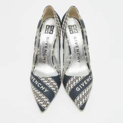 Pre Owned Givenchy G-Chain Size 39 Navy Blue/White Canvas Givenchy Chain Pumps