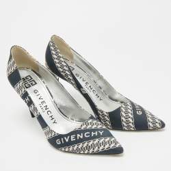 Pre Owned Givenchy G-Chain Size 39 Navy Blue/White Canvas Givenchy Chain Pumps