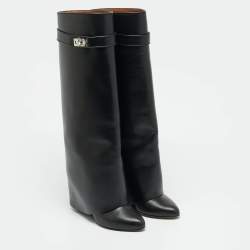 Pre Owned Givenchy Shark Lock Size 39 Black Leather Knee Length Boots