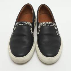 Pre Owned Givenchy Size 37.5 Black Leather and Python Embossed Leather Slip On Sneakers