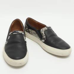 Pre Owned Givenchy Size 37.5 Black Leather and Python Embossed Leather Slip On Sneakers