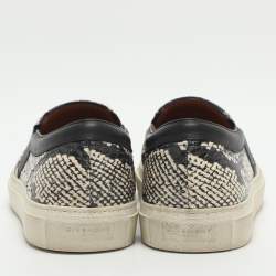 Pre Owned Givenchy Size 37.5 Black Leather and Python Embossed Leather Slip On Sneakers