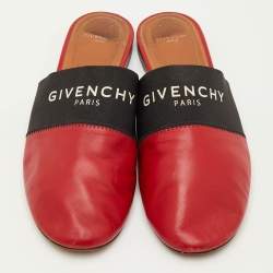 Pre Owned ميوّل مسطحة جلد وأستك بشعار جيفنشي بيدفورد أحمر/أسود مقاس 39