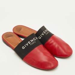 Pre Owned ميوّل مسطحة جلد وأستك بشعار جيفنشي بيدفورد أحمر/أسود مقاس 39