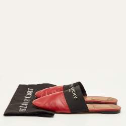 Pre Owned ميوّل مسطحة جلد وأستك بشعار جيفنشي بيدفورد أحمر/أسود مقاس 39