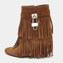 Pre Owned Givenchy Shark Lock Size 40 Brown Suede Ankle Length Boots