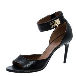 Pre Owned Givenchy Black Leather Sharktooth Ankle Wrap Sandals Size 37.5