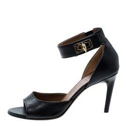 Pre Owned Givenchy Black Leather Sharktooth Ankle Wrap Sandals Size 37.5
