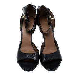 Pre Owned Givenchy Black Leather Sharktooth Ankle Wrap Sandals Size 37.5