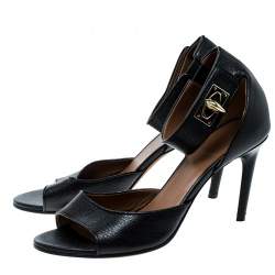 Pre Owned Givenchy Black Leather Sharktooth Ankle Wrap Sandals Size 37.5