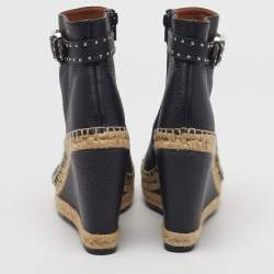 Pre Owned Givenchy Size 38.5 Black Leather Ankle Wedge Length Boots