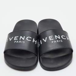 Pre Owned Givenchy Size 40 Black Rubber Logo Flat Slide Sandals