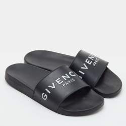 Pre Owned Givenchy Size 40 Black Rubber Logo Flat Slide Sandals