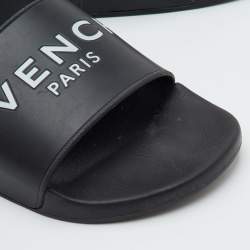 Pre Owned Givenchy Size 40 Black Rubber Logo Flat Slide Sandals