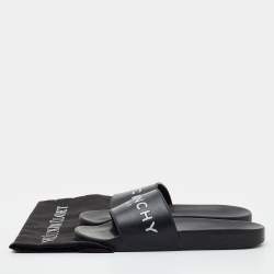 Pre Owned Givenchy Size 40 Black Rubber Logo Flat Slide Sandals