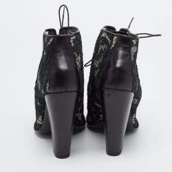 Pre Owned Givenchy Size 38 Black Lace Peep Toe Ankle Boots