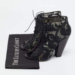 Pre Owned Givenchy Size 38 Black Lace Peep Toe Ankle Boots