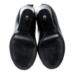 Pre Owned حذاء بوت جيفنشي أربطة مقدمة مفتوحة كعب برغي نيسا جلد أسود مقاس 36