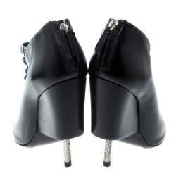 Pre Owned حذاء بوت جيفنشي أربطة مقدمة مفتوحة كعب برغي نيسا جلد أسود مقاس 36