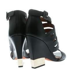 Pre Owned Givenchy Black Leather Wedge Sandals Size 35
