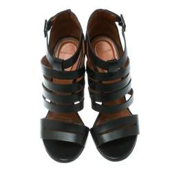 Pre Owned Givenchy Black Leather Wedge Sandals Size 35