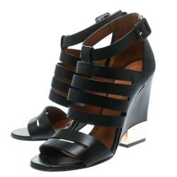 Pre Owned Givenchy Black Leather Wedge Sandals Size 35