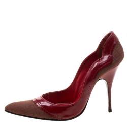 Pre Owned Givenchy Red Canvas And Leather Pointed Toe Pumps Size 39.5