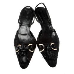 Givenchy Black Monogram Canvas Tassel Detail Pointed Toe Slingback Mules Size 39