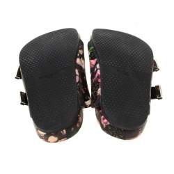Pre Owned Givenchy Multicolor Floral Print Leather Double Buckle Banded Flat Slides Size 38