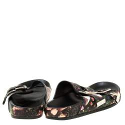 Pre Owned Givenchy Multicolor Floral Print Leather Double Buckle Banded Flat Slides Size 38