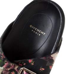 Pre Owned Givenchy Multicolor Floral Print Leather Double Buckle Banded Flat Slides Size 38