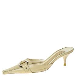 Givenchy Yellow Leather Square Toe Mules Size 37.5